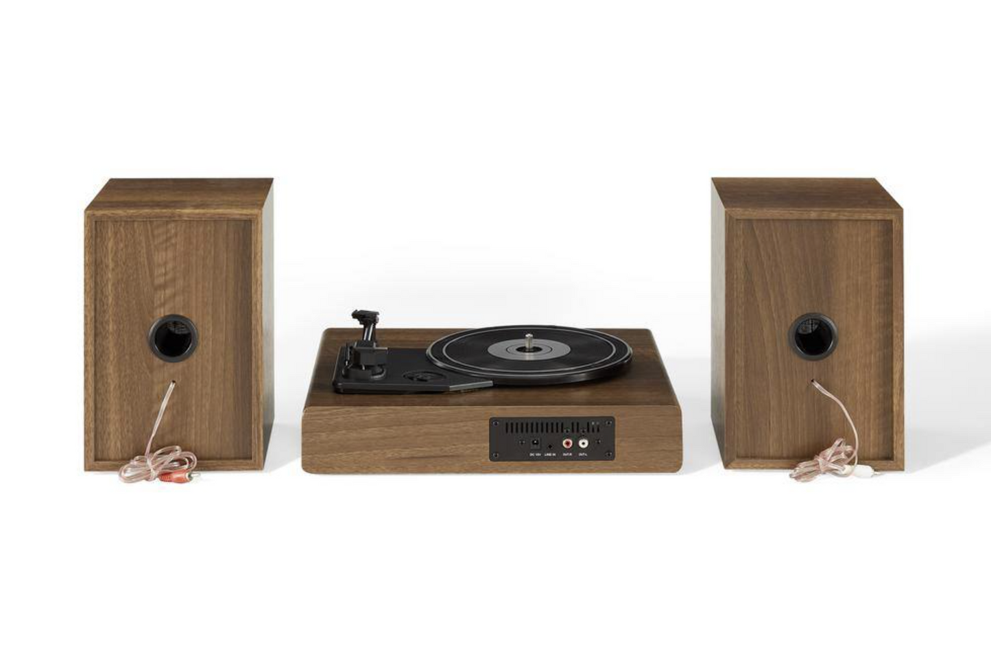 Crosley CR7019A-WA Alto 3-Speed Turntable Shelf System with Bluetooth, FM Radio, and Matching Stereo Speakers, Walnut