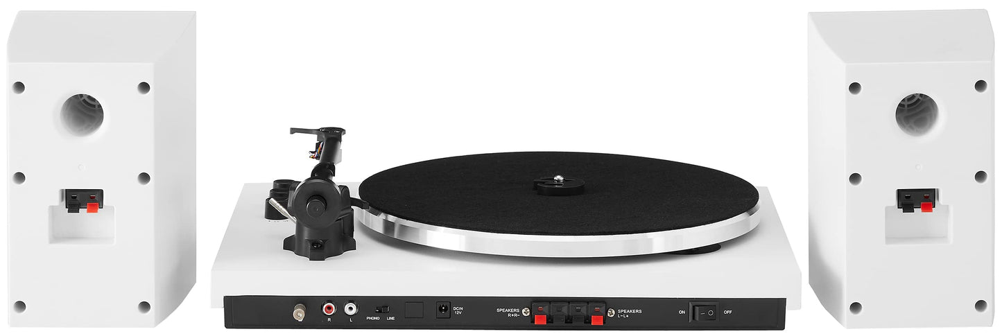 Crosley T150B-WH Modern 2-Speed Bluetooth Turntable System with Variable Weighted Tone Arm and Stereo Speakers, White