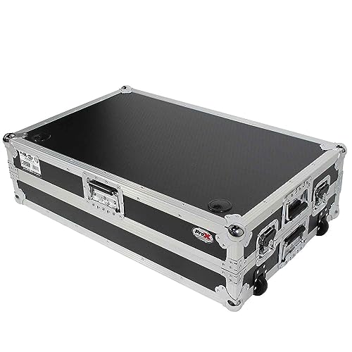 ProX DJ Z-Table Junior Compact Workstation Flight Case with Table and Wheels (Silver on Black)