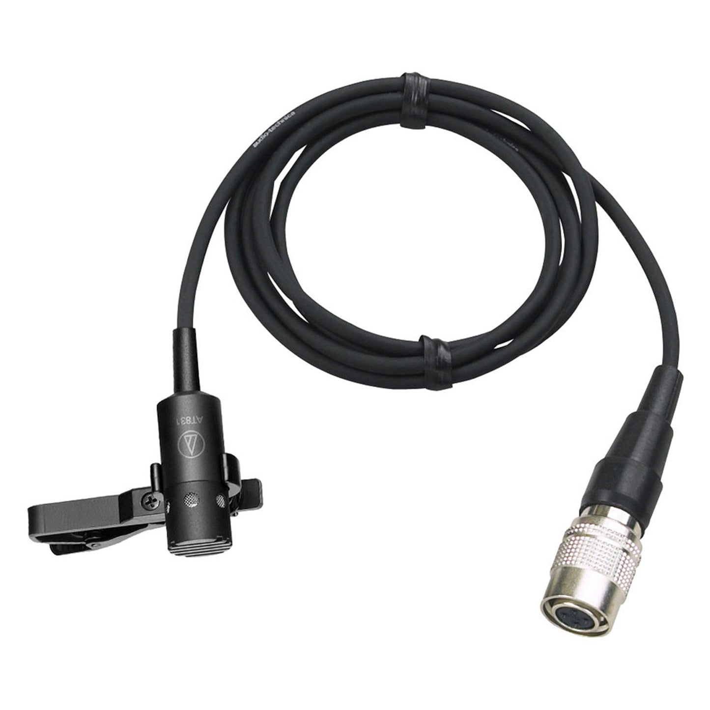 Audio-Technica AT831cW Cardioid Condenser Clip-On Lavalier Mic Terminated with locking 4-pin connector for A-T UniPak® body-pack wireless transmitters