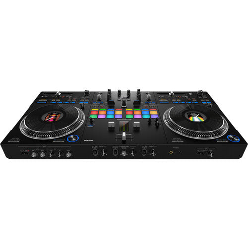 Pioneer DJ DDJ-REV7 2-Channel Serato DJ Pro Controller + Odyssey DDJ-REV7 Black Glide Style Flight Case with Wheels and Laptop Platform