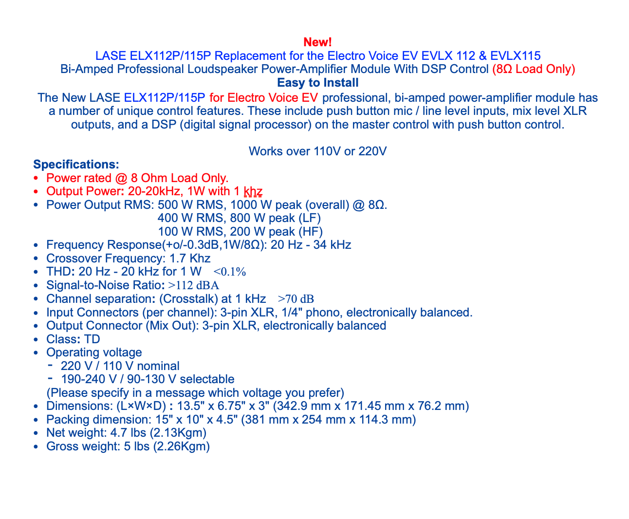 LASE Replacement EV ElectroVoice Amplifier Modules