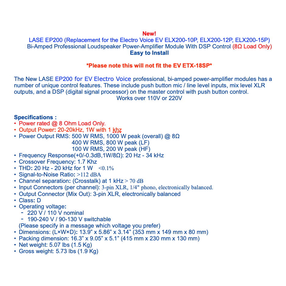 LASE Replacement EV ElectroVoice Amplifier Modules