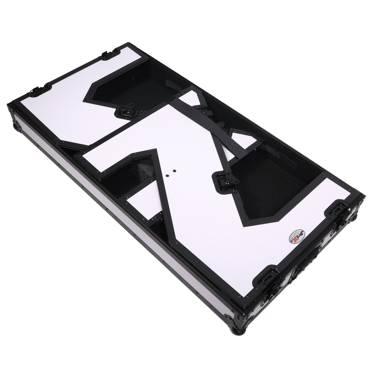 ProX Folding DJ Table Mobile Workstation Flight Case Style with Handles and Wheels - Black White Finish (Open Box)