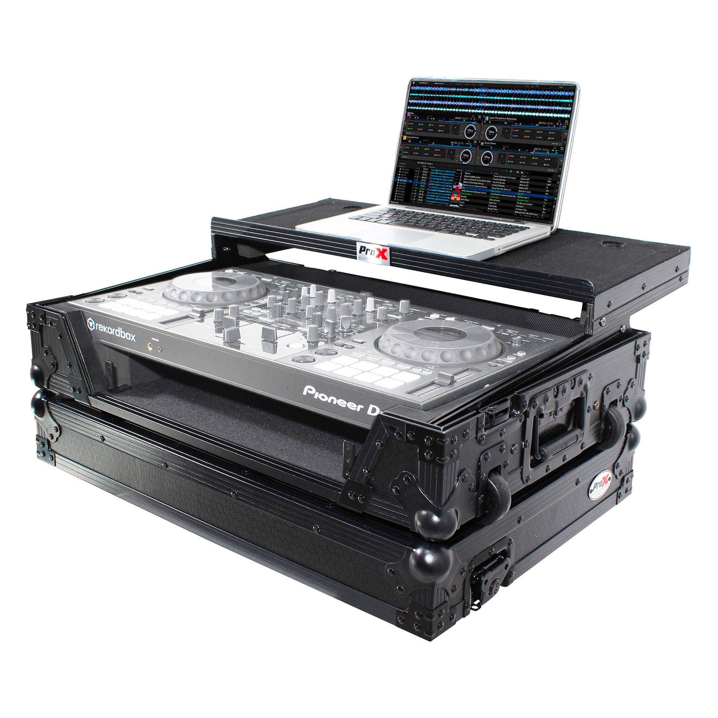 ProX XS-DDJ800 WLTBL Flight Case with 1 RU Rackspace and Wheels for Pioneer DJ DDJ-800 (Black on Black)