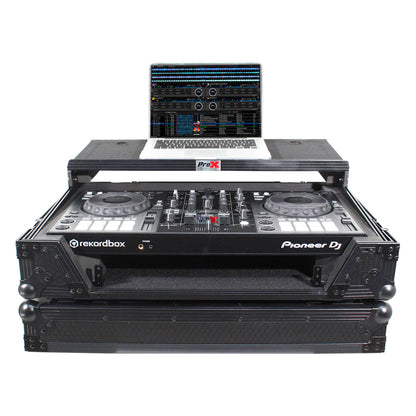 ProX XS-DDJ800 WLTBL Flight Case with 1 RU Rackspace and Wheels for Pioneer DJ DDJ-800 (Black on Black)