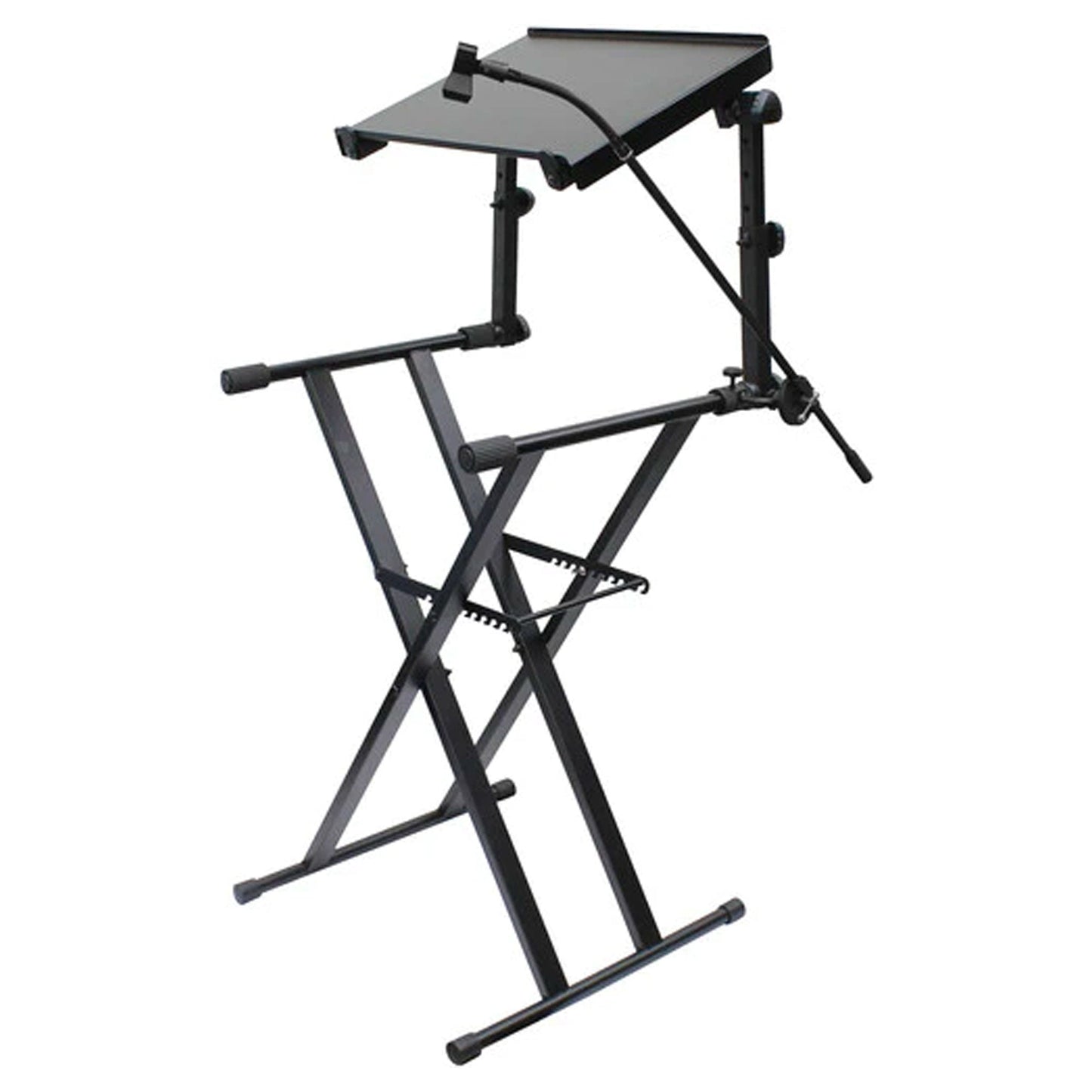 Odyssey Innovative Designs X-Stand Combo Dual-Tier Heavy-Duty Folding Stand with Microphone Boom & Laptop/Gear Shelf Black (Open Box)