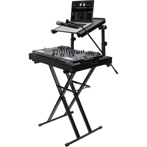 Odyssey Innovative Designs X-Stand Combo Dual-Tier Heavy-Duty Folding Stand with Microphone Boom & Laptop/Gear Shelf Black