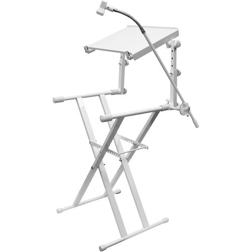 Odyssey Innovative Designs X-Stand Combo Dual-Tier Heavy-Duty Folding Stand with Microphone Boom & Laptop/Gear Shelf (white)