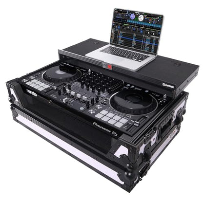ProX ATA Flight Case for Pioneer DDJ-1000 FLX6 SX3 DJ Controller with Laptop Shelf 1U Rack Space and Wheels - White Black