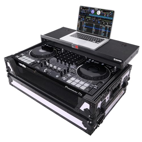 ProX ATA Flight Case for Pioneer DDJ-1000 FLX6 SX3 DJ Controller with Laptop Shelf 1U Rack Space and Wheels - White Black