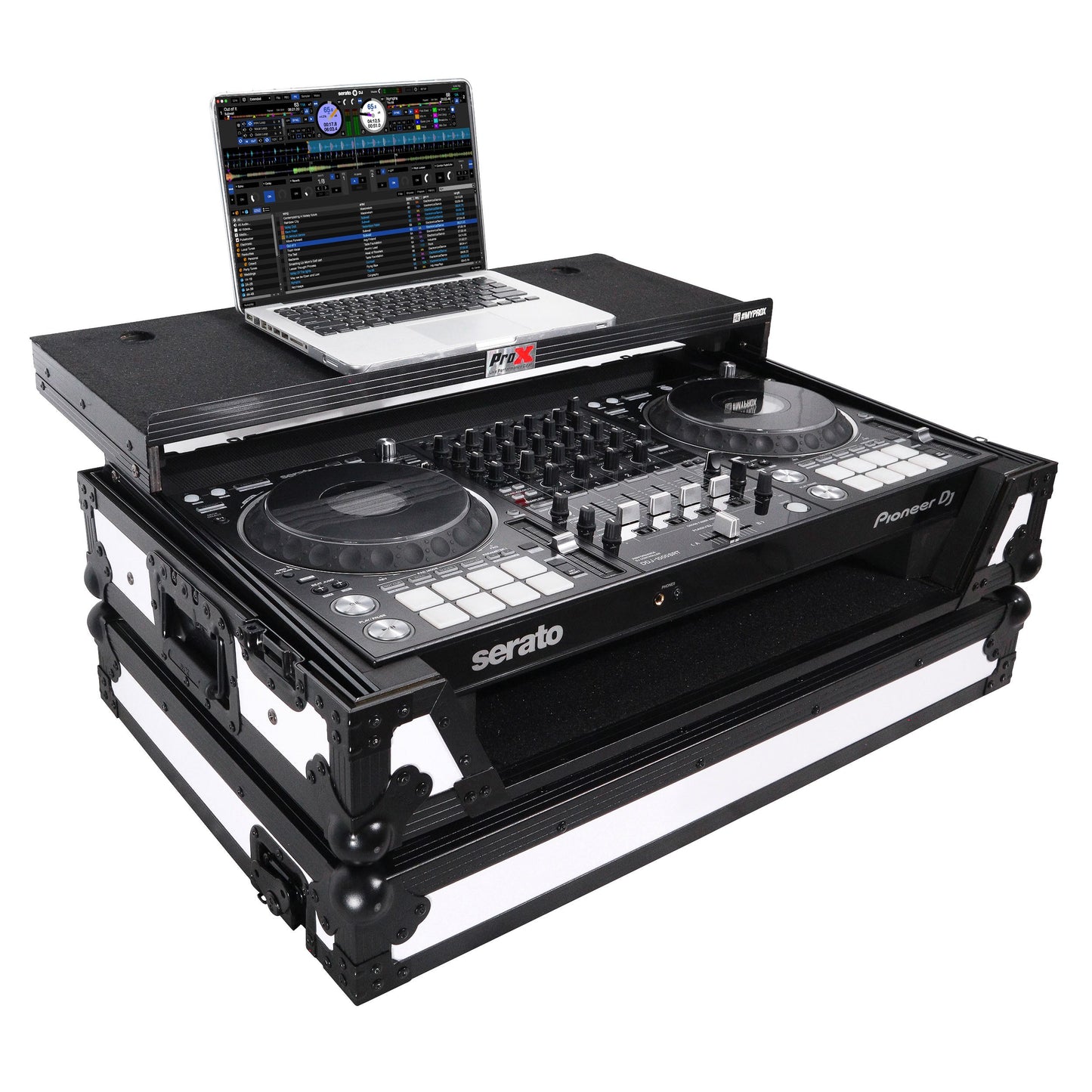 ProX ATA Flight Case for Pioneer DDJ-1000 FLX6 SX3 DJ Controller with Laptop Shelf 1U Rack Space and Wheels - White Black