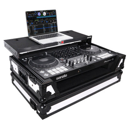 ProX ATA Flight Case for Pioneer DDJ-1000 FLX6 SX3 DJ Controller with Laptop Shelf 1U Rack Space and Wheels - White Black