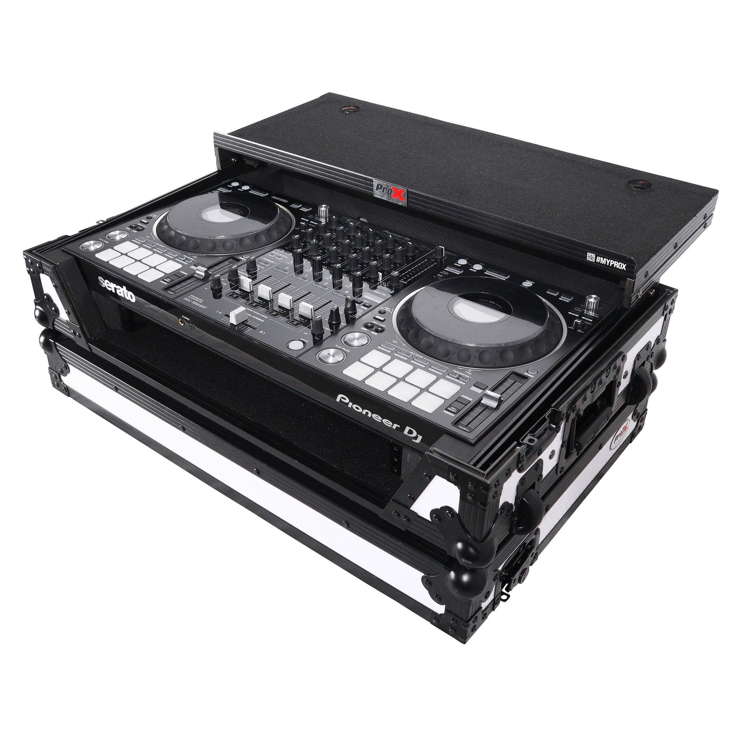 ProX ATA Flight Case for Pioneer DDJ-1000 FLX6 SX3 DJ Controller with Laptop Shelf 1U Rack Space and Wheels - White Black