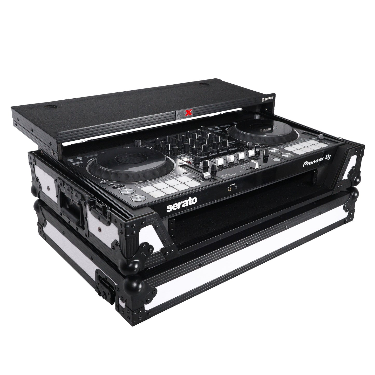 ProX ATA Flight Case for Pioneer DDJ-1000 FLX6 SX3 DJ Controller with Laptop Shelf 1U Rack Space and Wheels - White Black