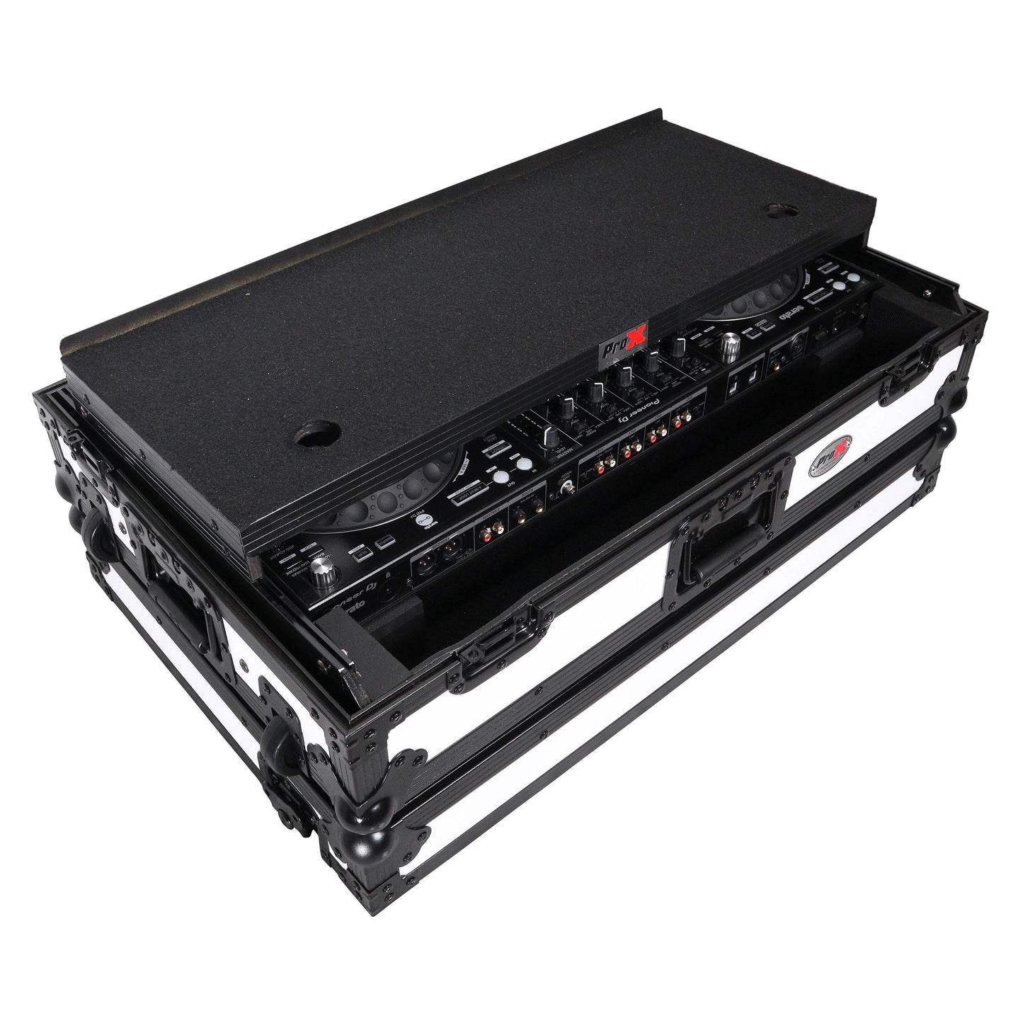 ProX ATA Flight Case for Pioneer DDJ-1000 FLX6 SX3 DJ Controller with Laptop Shelf 1U Rack Space and Wheels - White Black