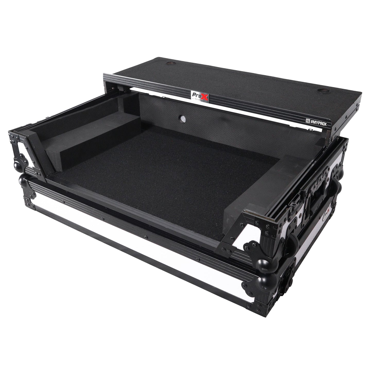 ProX ATA Flight Case for Pioneer DDJ-1000 FLX6 SX3 DJ Controller with Laptop Shelf 1U Rack Space and Wheels - White Black