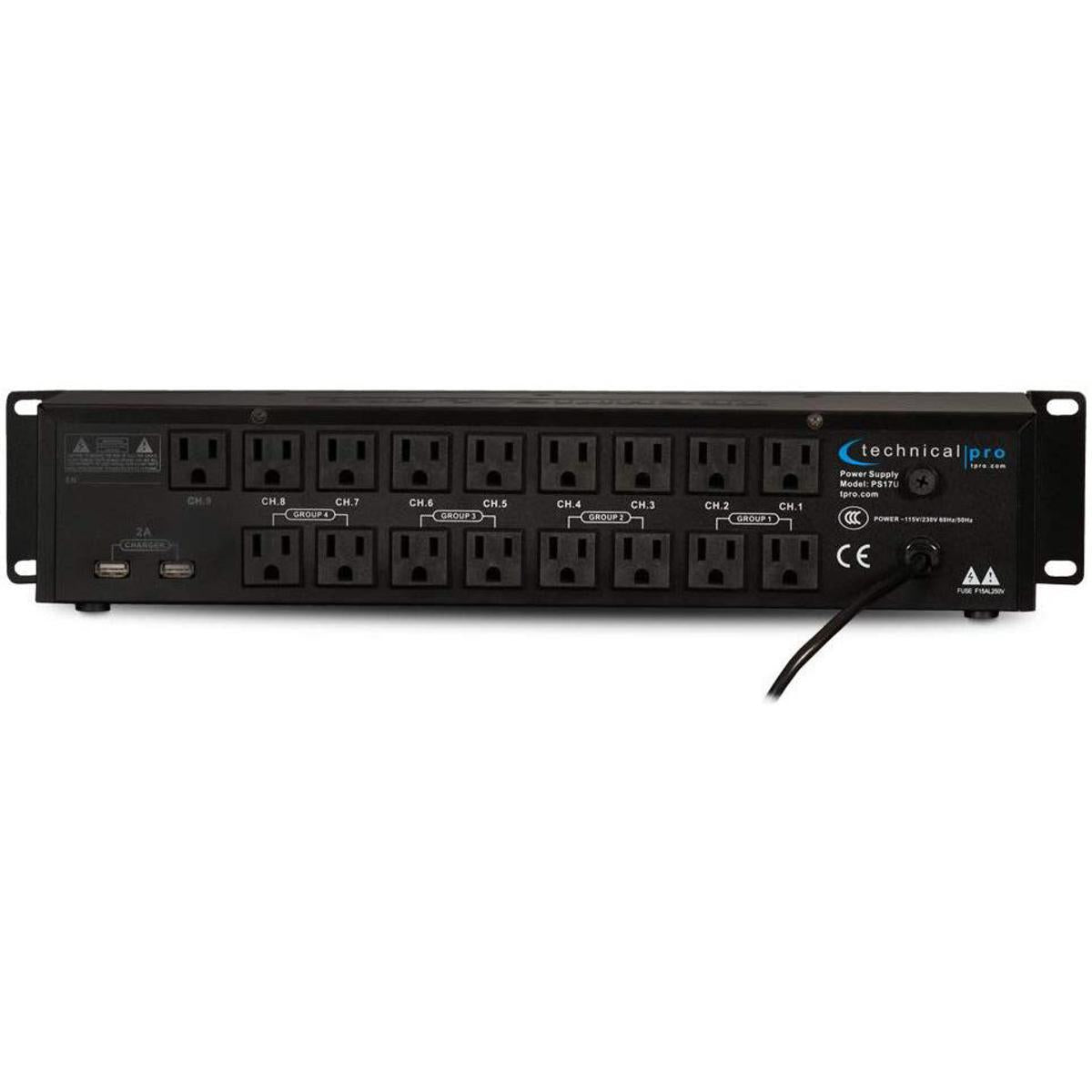 Technical Pro 1800 Watts Rack Mount 17 Outlet Power Supply Surge Protector