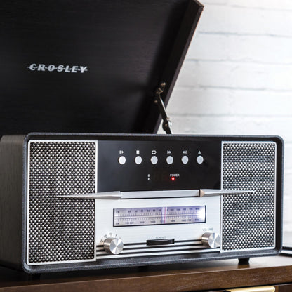 Crosley CR7016A-BK Rhapsody 7-in-1 Bluetooth 3-Speed Vinyl Record Player Turntable, CD Player, AM/FM Radio, Black