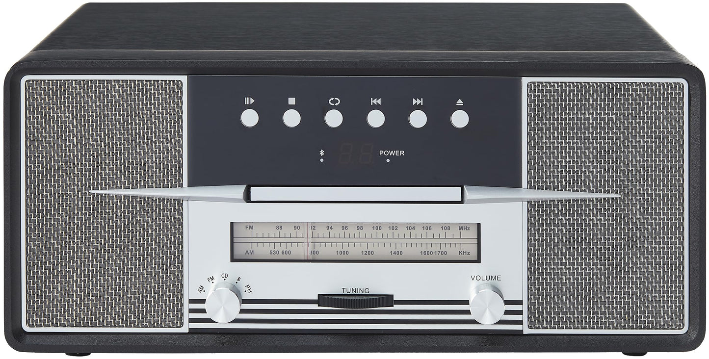 Crosley CR7016A-BK Rhapsody 7-in-1 Bluetooth 3-Speed Vinyl Record Player Turntable, CD Player, AM/FM Radio, Black