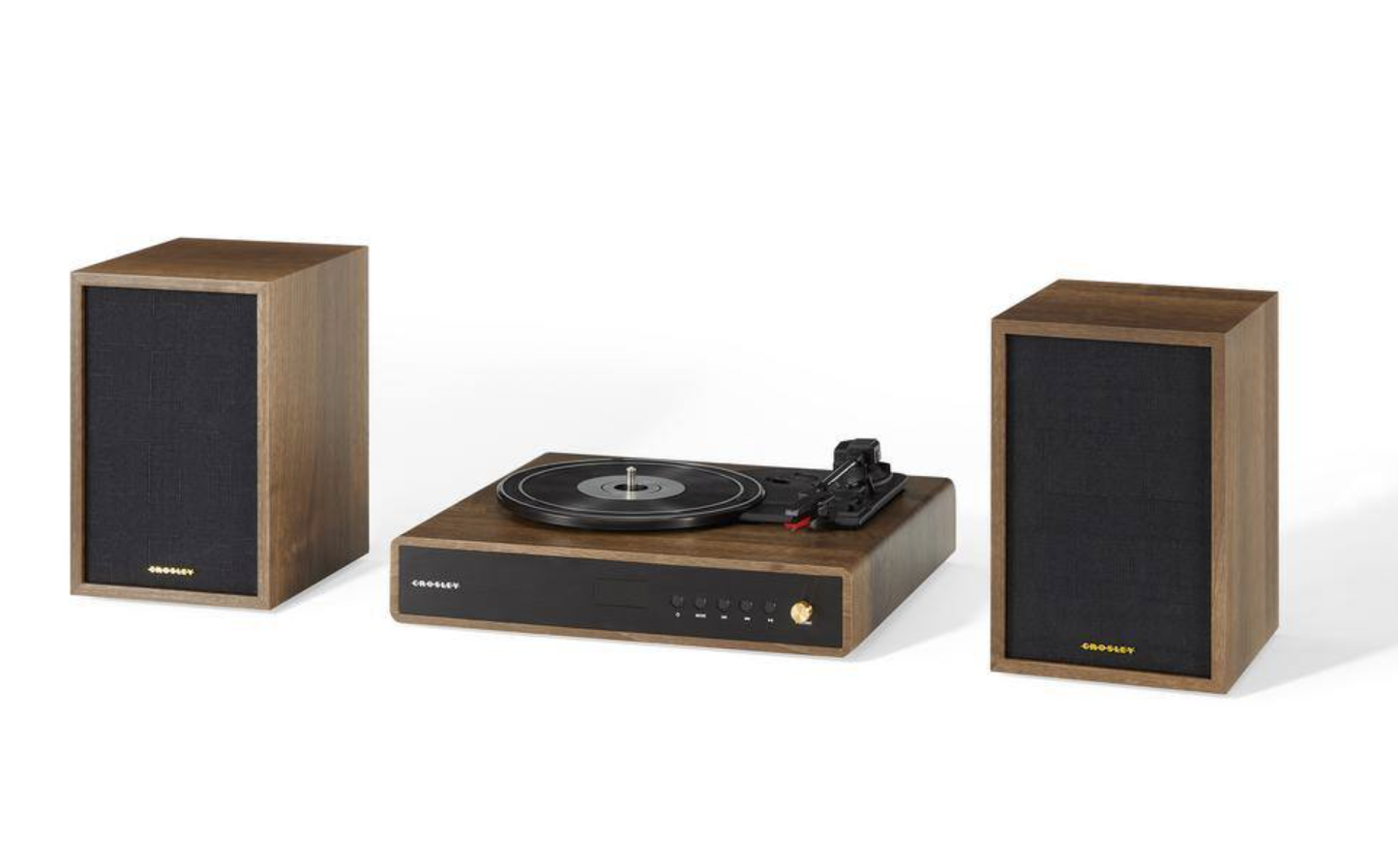Crosley CR7019A-WA Alto 3-Speed Turntable Shelf System with Bluetooth, FM Radio, and Matching Stereo Speakers, Walnut
