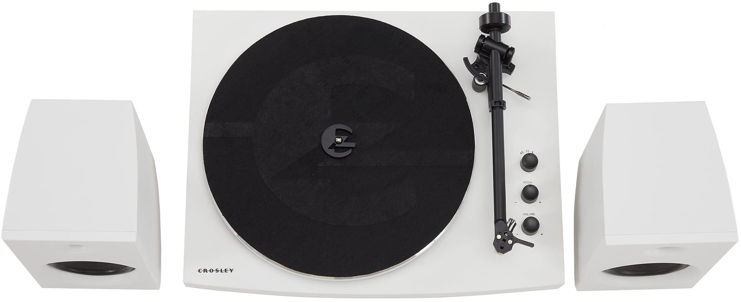 Crosley T150B-WH Modern 2-Speed Bluetooth Turntable System with Variable Weighted Tone Arm and Stereo Speakers, White