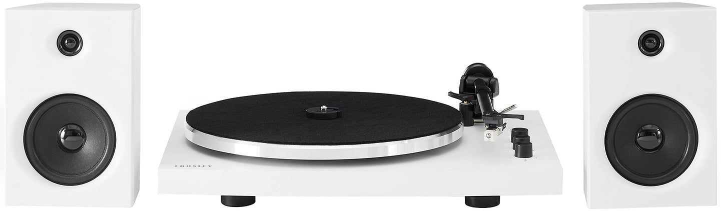 Crosley T150B-WH Modern 2-Speed Bluetooth Turntable System with Variable Weighted Tone Arm and Stereo Speakers, White