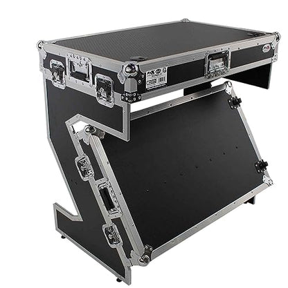 ProX DJ Z-Table Junior Compact Workstation Flight Case with Table and Wheels (Silver on Black)