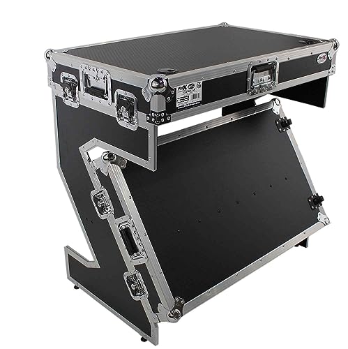 ProX DJ Z-Table Junior Compact Workstation Flight Case with Table and Wheels (Silver on Black)