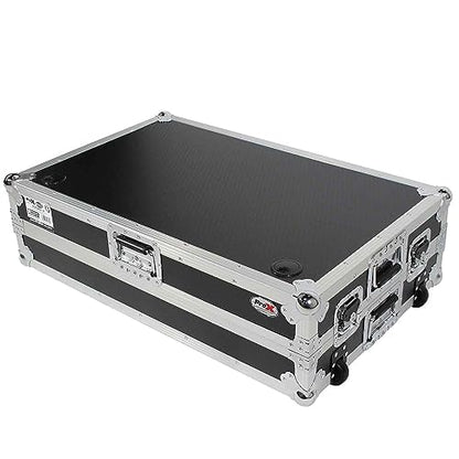ProX DJ Z-Table Junior Compact Workstation Flight Case with Table and Wheels (Silver on Black)