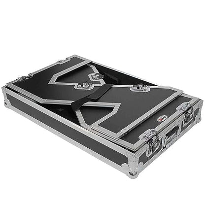ProX DJ Z-Table Junior Compact Workstation Flight Case with Table and Wheels (Silver on Black)