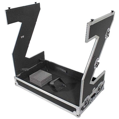 ProX DJ Z-Table Junior Compact Workstation Flight Case with Table and Wheels (Silver on Black)