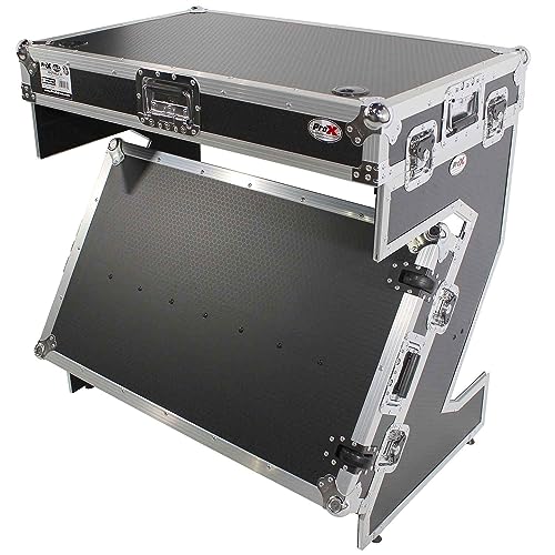 ProX DJ Z-Table Junior Compact Workstation Flight Case with Table and Wheels (Silver on Black)