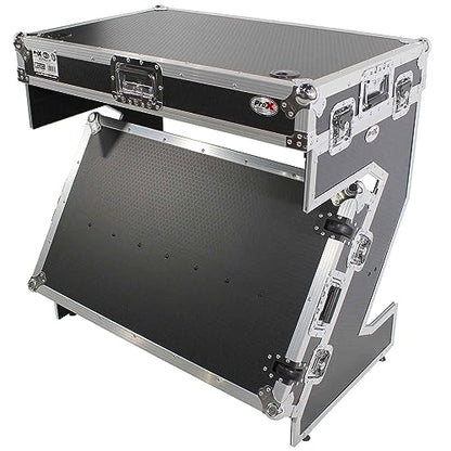 ProX DJ Z-Table Junior Compact Workstation Flight Case with Table and Wheels (Silver on Black)