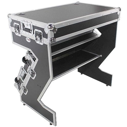 ProX DJ Z-Table Junior Compact Workstation Flight Case with Table and Wheels (Silver on Black)
