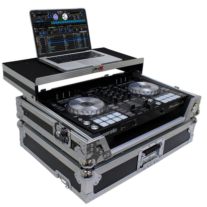 ProX Flight Case for Pioneer DDJ-SR2 Controller with Laptop Shelf and LED Kit (Silver-on-Black)