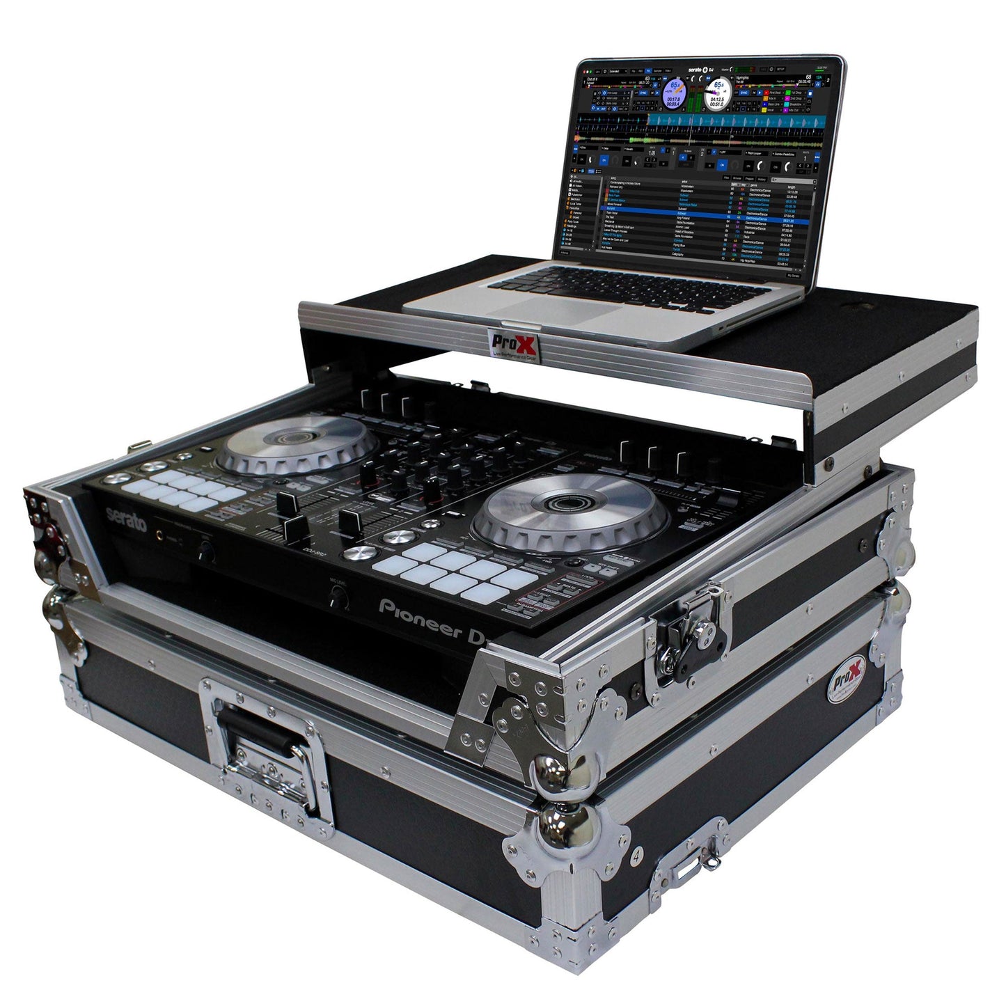 ProX Flight Case for Pioneer DDJ-SR2 Controller with Laptop Shelf and LED Kit (Silver-on-Black) (Open Box)
