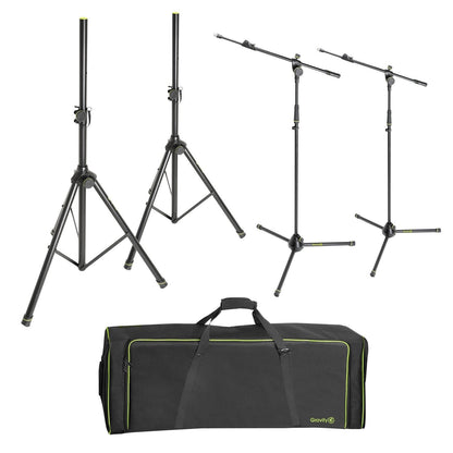 Gravity GSSMSSET1 Set of 2 Speaker and 2 Microphone Stands in Transport Bag