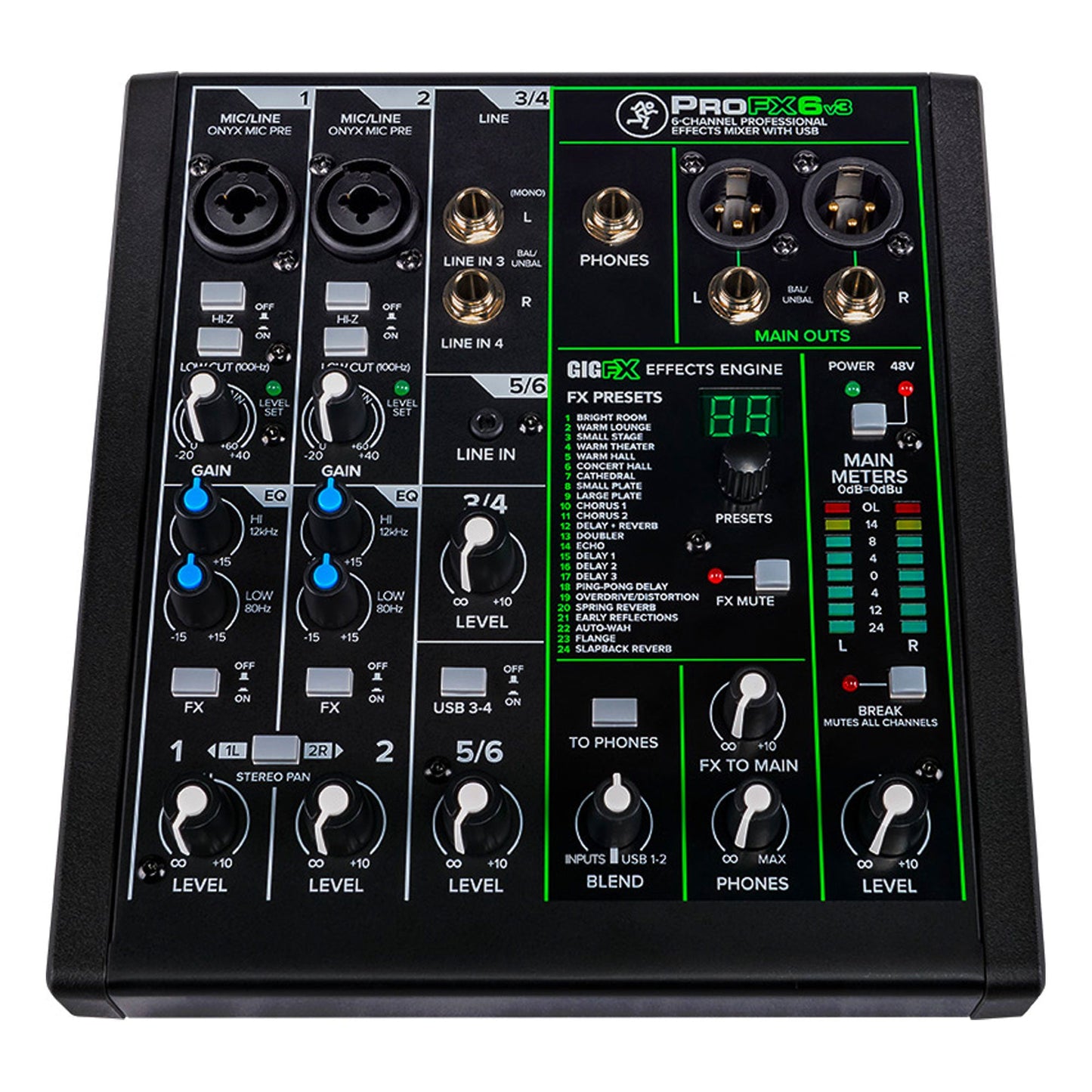 Mackie ProFXv3 Series, 6-Channel Professional Effects Mixer with USB, Onyx Mic Preamps and GigFX effects engine - Unpowered (ProFX6v3)
