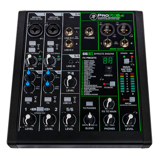 Mackie ProFXv3 Series, 6-Channel Professional Effects Mixer with USB, Onyx Mic Preamps and GigFX effects engine - Unpowered (ProFX6v3)