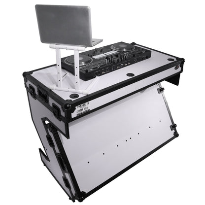 ProX Folding DJ Table Mobile Workstation Flight Case Style with Handles and Wheels - Black White Finish (Open Box)