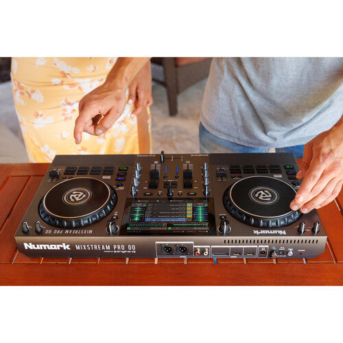 Numark Mixstream Pro Go - Standalone DJ Controller with Battery, DJ Mixer, Speakers, Amazon Music Unlimited, WiFi, Touchscreen, Works with Serato DJ (Open Box)