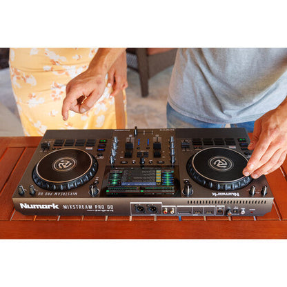 Numark Mixstream Pro Go - Standalone DJ Controller with Battery, DJ Mixer, Speakers, Amazon Music Unlimited, WiFi, Touchscreen, Works with Serato DJ (Open Box)