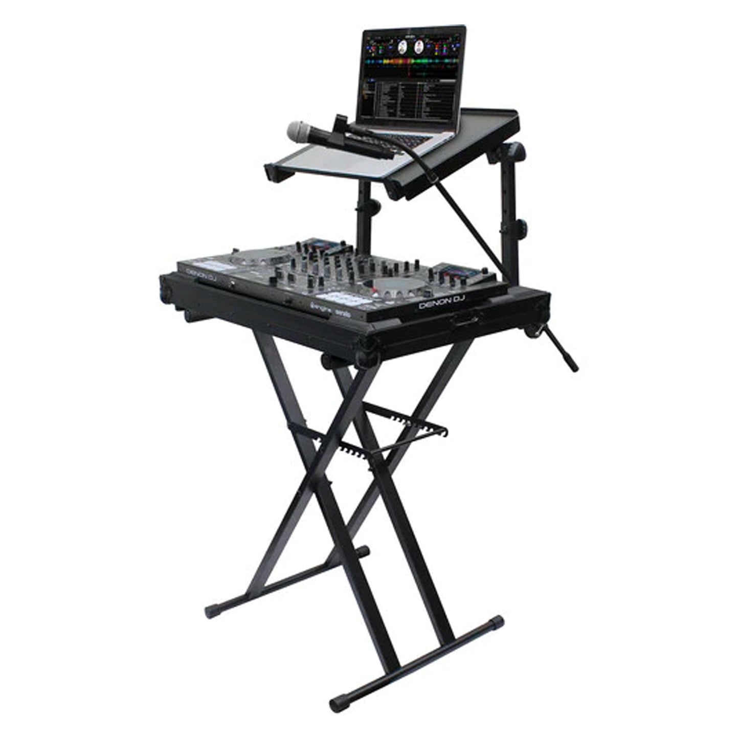Odyssey Innovative Designs X-Stand Combo Dual-Tier Heavy-Duty Folding Stand with Microphone Boom & Laptop/Gear Shelf Black (Open Box)