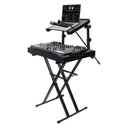 Odyssey Innovative Designs X-Stand Combo Dual-Tier Heavy-Duty Folding Stand with Microphone Boom & Laptop/Gear Shelf Black (Open Box)