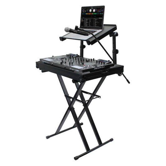 Odyssey Innovative Designs X-Stand Combo Dual-Tier Heavy-Duty Folding Stand with Microphone Boom & Laptop/Gear Shelf Black (Open Box)