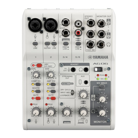 Yamaha AG06MK2 6-Channel Mixer and USB Audio Interface (White)