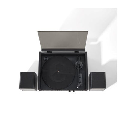 Crosley CR7017B-BS Coda 3-Speed Bluetooth Turntable and FM Radio Shelf System with Matching Stereo Speakers, Black & Silver (Open Box)