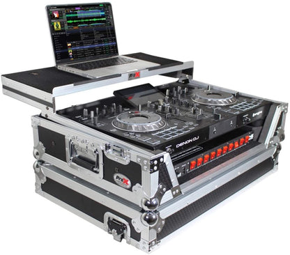 ProX XS-PRIME2 LT Flight Case for Denon Prime 2 Standalone DJ System with Sliding Laptop Shelf - Silver on Black Design