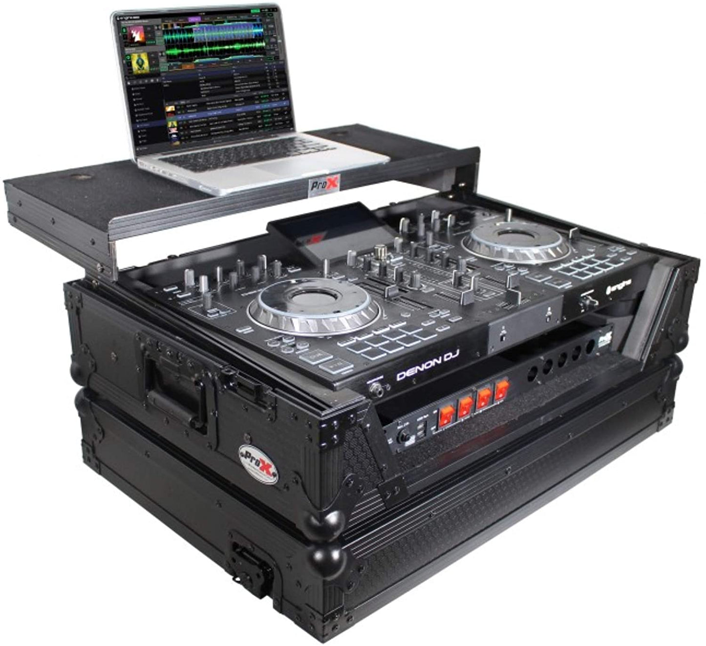 ProX XS-PRIME2 LTBL Flight Case for Denon Prime 2 Standalone DJ System with Sliding Laptop Shelf - Black on Black Design